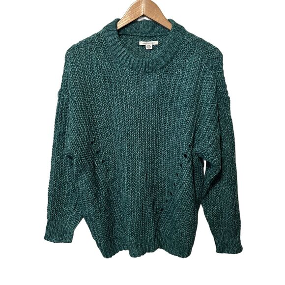 American Eagle Sweater NEW Dark Teal Nylon Acrylic Open Knit Pullover Boho S - Picture 1 of 10